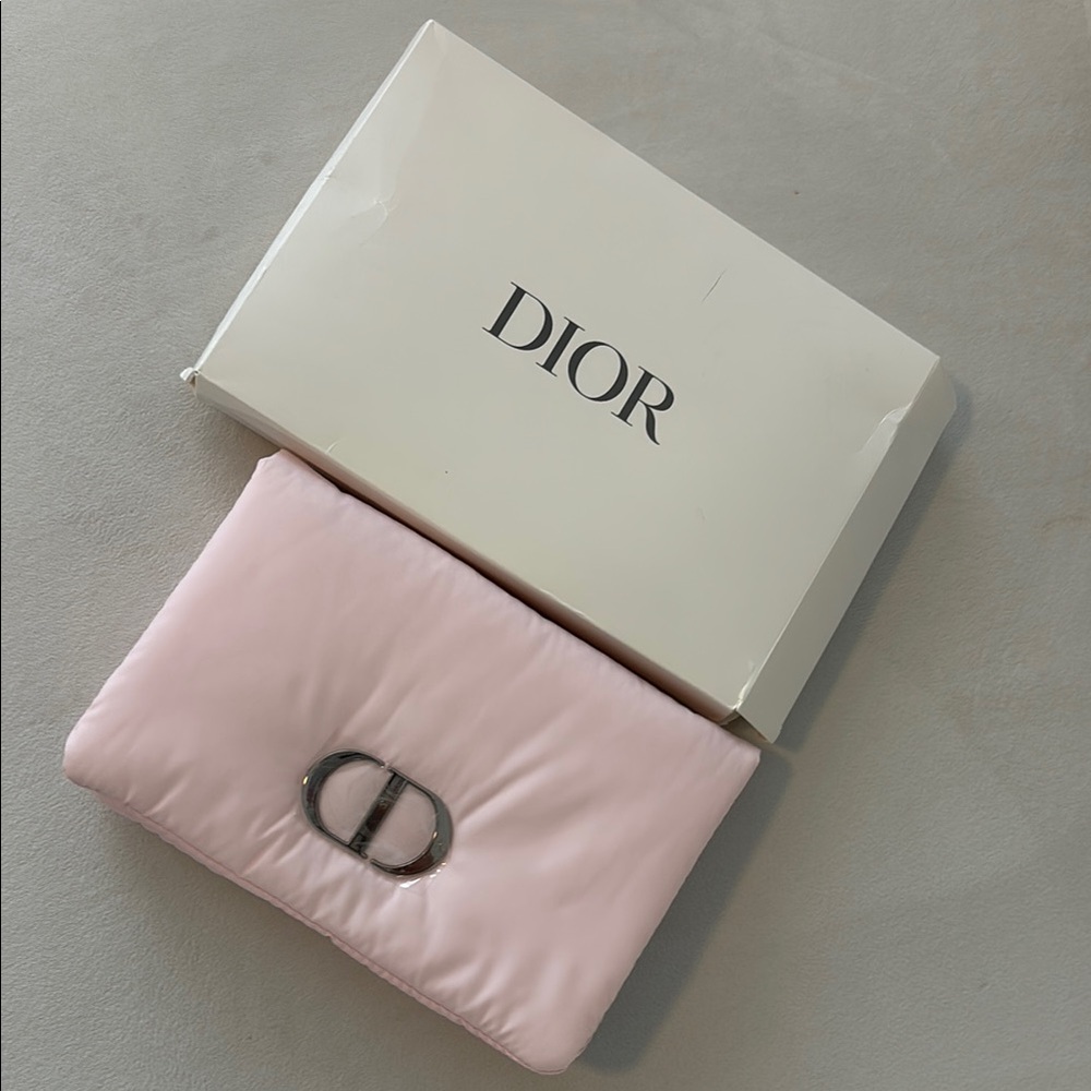Dior Pink Quilted Puff Clutch Makeup Bag NWT